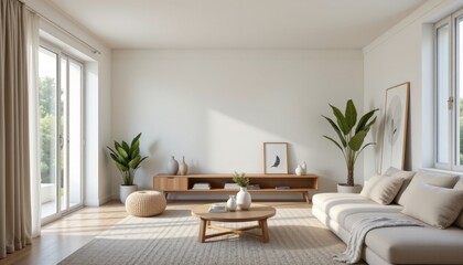 the room is free of clutter, with only a few carefully selected decorative items placed strategically around the space to enhance the minimalist feel of the design.