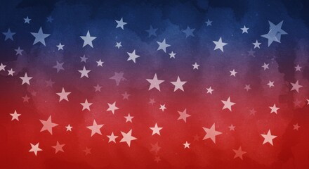 Watercolor patriotic backdrop with stars on a gradient of red and blue colors