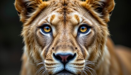 Obraz premium the lion's piercing amber eyes stare directly at the viewer, exuding an air of powerful presence and confidence.