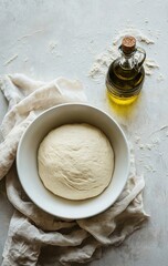 Fototapeta premium Kneaded dough in a bowl, ready for rising