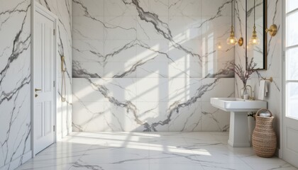 a pristine canvas of white carrara marble, its smooth surface a testament to nature's artistry, provides a perfect backdrop for the vibrant colors and patterns of ceramic tiles