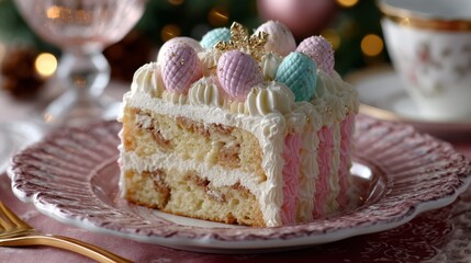 Cakes with decorative cream, copy space.