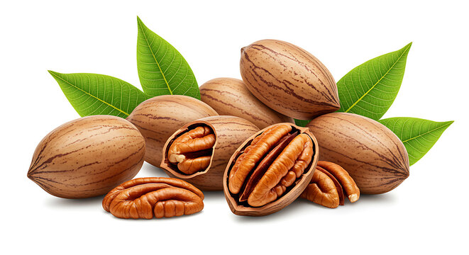 Fresh Pecans Isolated on White Background. American Food