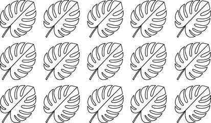 Tropical monstera leaves seamless pattern outline