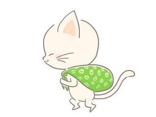 ふろしきを背負って歩く猫のイラスト