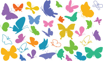 Cute butterfly vector. hand drawn spring background. child butterfly clip art isolated. Simple flat flower color  hand drawn bg. Cartoon fairy doodle baby sticker. Sweet spring crayon rainbow painting