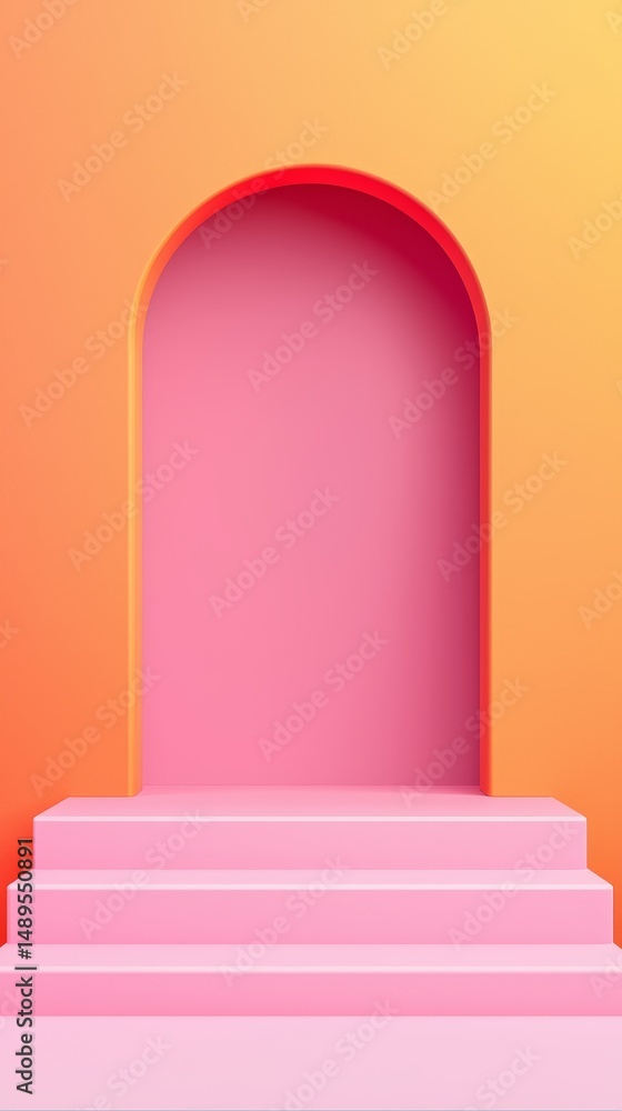 Poster minimalist archway design with a pink and orange color scheme.