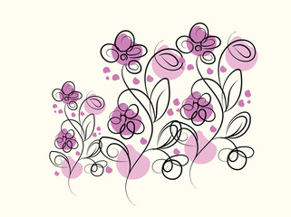Elegant Abstract Floral Design with Lavender Flowers and Swirls
