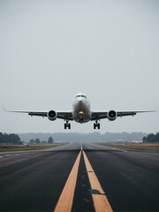 Obraz premium a white plane is about to take off into air.