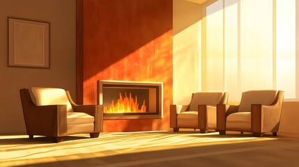 Fototapeta premium Modern living room interior design with warm lighting.