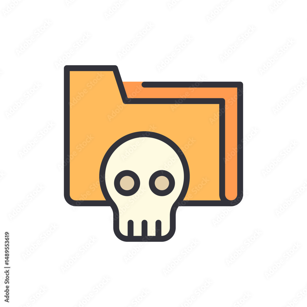 Poster malicious code icon showing data file with skull symbol danger