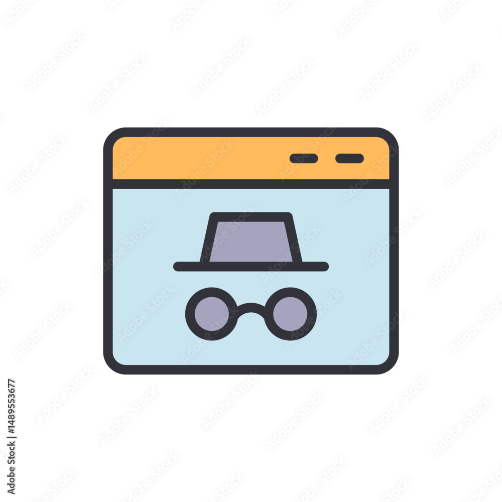 Poster anonymous browsing represented on webpage with hat and glasses icon