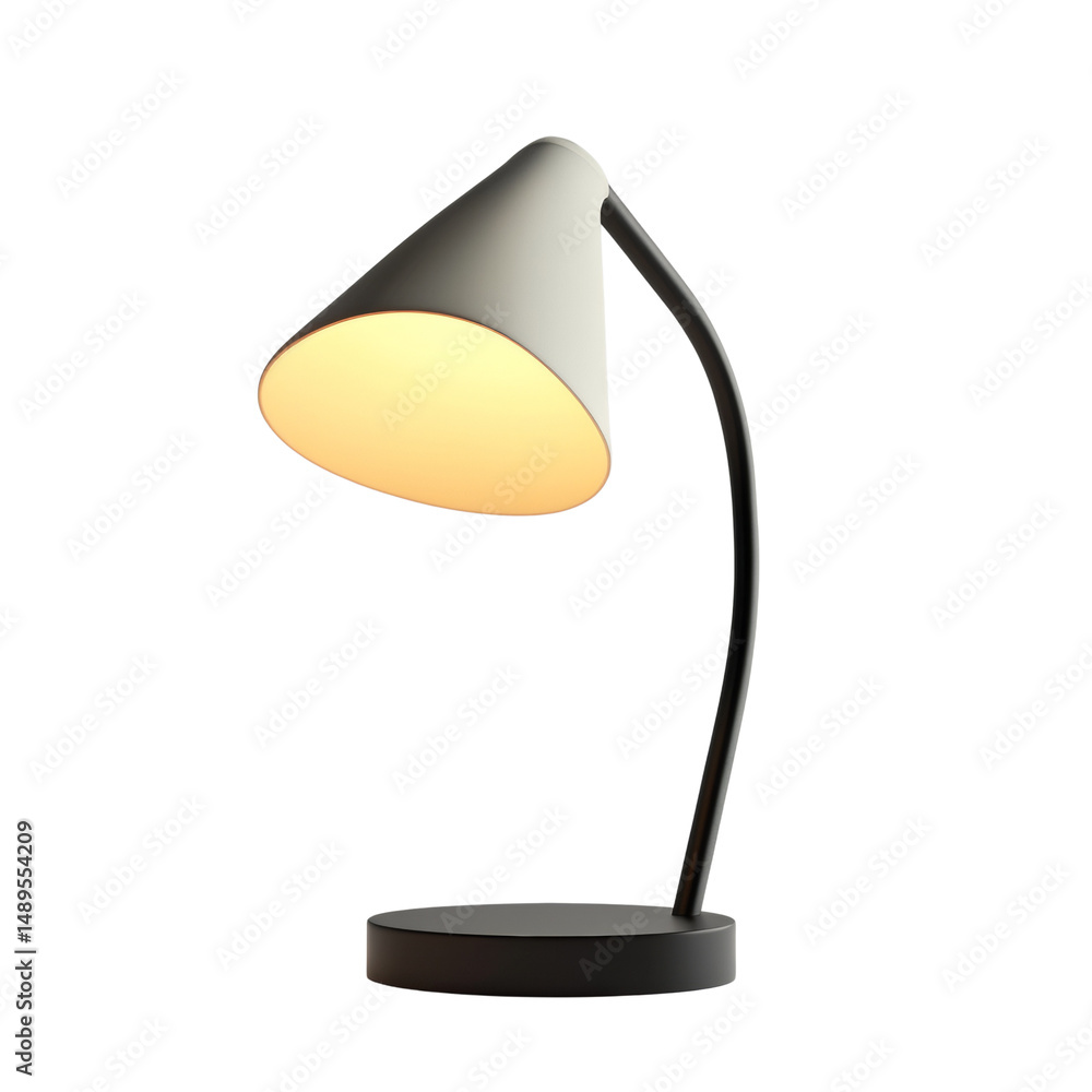 Poster Elegant cone lamp with a gently curving stem illuminating a white background