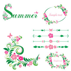 Summer. Set of flowers. Collection of design elements isolated on White background. Vector illustration