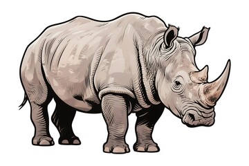Obraz premium Rhinoceros drawing with bold shadows and a stylized appearance, perfect for vintage-style art, suitable for graphic tees, conservation posters, and bold visual assets in artistic wildlife collections.