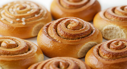 Fototapeta premium Fresh Baked Cinnamon Rolls isolated on white background. American food