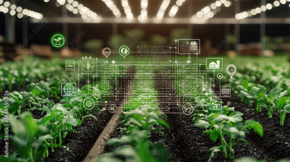 Aufkleber abstract background with smart agriculture icons in a flat design world, highlighted by vivid silver