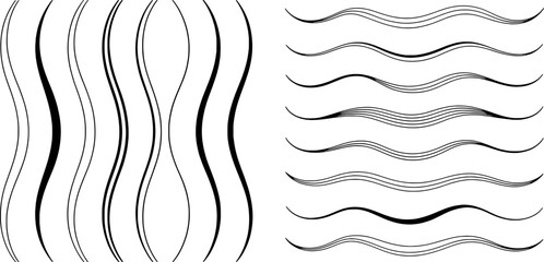 Abstract black wave lines design elements set