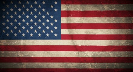 Distressed and weathered american flag with vintage textures creating visual depth