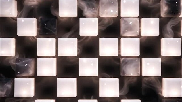 Seamless loop of minimal cubes arranged in a clean digital matrix, each gently pulsating with soft ambient glow
