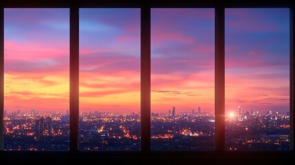 A vibrant, hopeful view through a window in a futuristic style, featuring soft, diffused lighting, Capture the essence of telemuting with a modern twist.