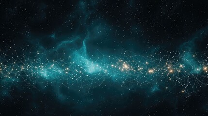 Capture an ethereal gathering bathed in shimmering aqua light, with stormy flashes adding depth, Show connections and interactions through a unique through-the-object perspective.