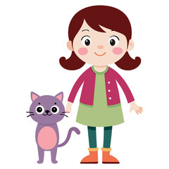 girl with cat isolated on transparent background