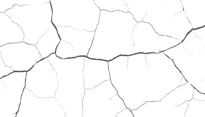 Cracked concrete and dry earth texture vector. Barren soil crack sketch detail design. Transparent layout featuring white wall effects.