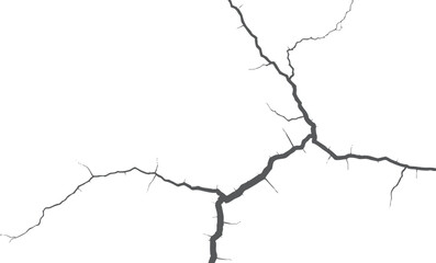 Detailed sketch texture of cracked dry soil. Barren earth vector for creative design. White concrete crack overlay on transparent base.