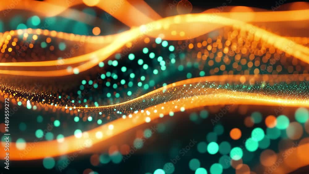 Poster glowing orange and teal lights create abstract waves of color in a vibrant display, abstract close-u