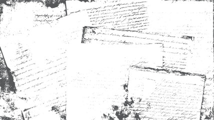 Aged newspaper paper texture with grunge detail vector. Vintage sketch and dust design for depth. Letter elements in black and white for old style.
