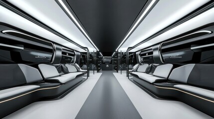 Sleek interior design of modern transportation system with ambient lighting