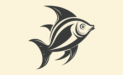 marine fish silhouette vector illustration, Decorative fish illustration, Fancy fish graphic, Ocean fish drawing