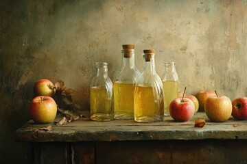 Still life with apples and cider
