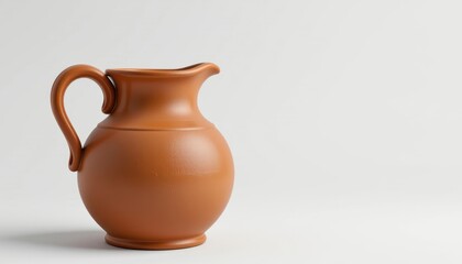a charming vintage jug, crafted from rustic clay, stands proudly in a 3d render on a pristine white backdrop