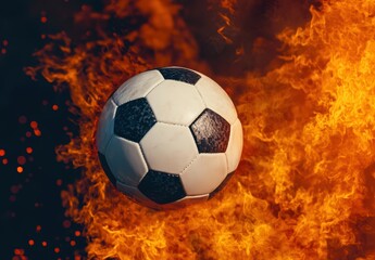 Soccer Ball Surrounded by Flames in Dramatic Artistic Illustration