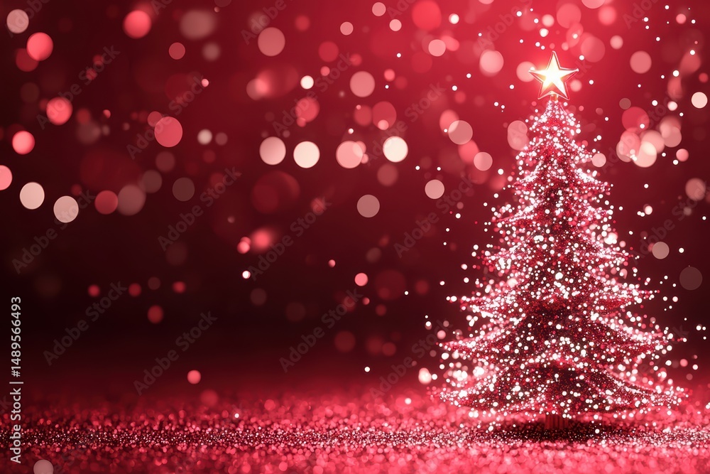 Poster stunning red christmas tree with sparkling lights and bokeh effect
