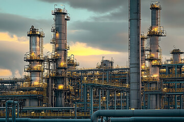 Industrial Refinery Complex at Sunset A Stunning Image of Oil and Gas Processing