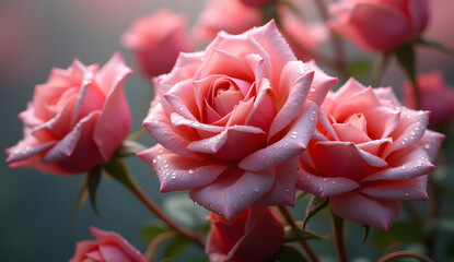 Obraz premium Elegant Pink Rose Blooming in a Lush Garden