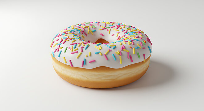 Donut with White Icing and Sprinkles isolated on white background. American food