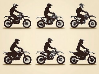 Obraz premium Silhouette motocross rider on various bikes