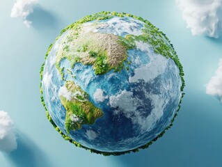 Vibrant Earth Display With Lush Green Land and Clear Blue Sky