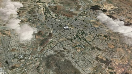 Madinah Aerial City Map Animation with Al Masjid An Nabawi With Cloud Animation