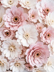 Artificial flowers in shades of pink and white.