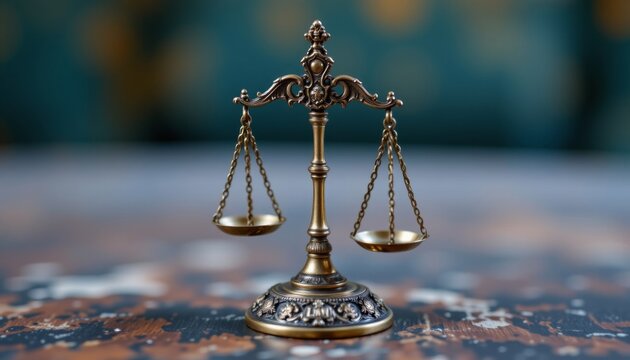 a close up view of a vintage law scale, intricately detailed and adorned with symbols of justice and law, creating a powerful visual metaphor for ethical decision making and legal accountability.