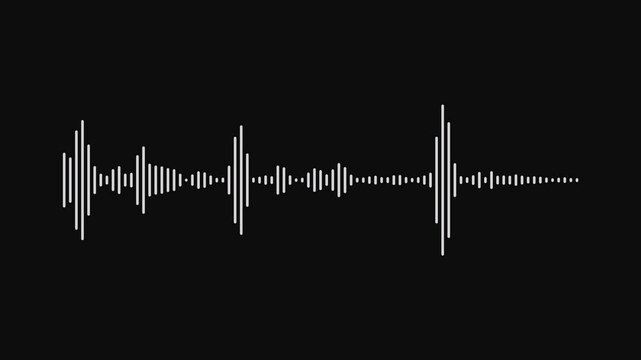 abstract audio wave visualization on black background. Sound waves meter, audio waveform looping animation, dynamic audio spectrum equalizer in 4k. wavy lines digital minimalist voice animation. - Powered by Adobe