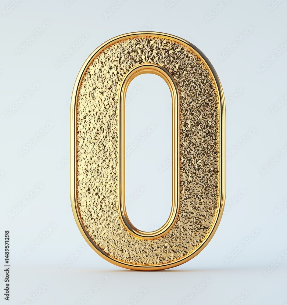 Poster gleaming golden number zero in a minimalist studio setting