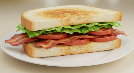 BLT sandwich on plate isolated on white background. American food