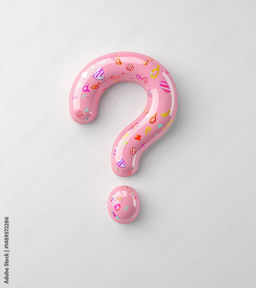 Poster playful pink question mark with colorful patterns on smooth surface