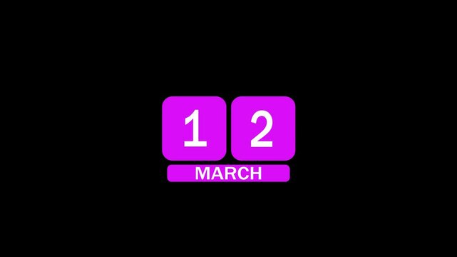 A calendar from 11th March to 12th March on a black background, marking the passing of time and the start of a new day.